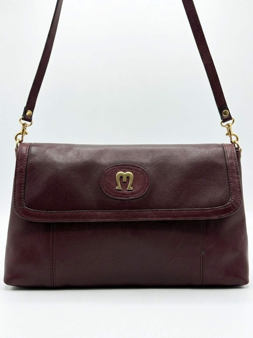 Vintage Etienne Aigner Burgundy Leather Crossbody Bag with Brass Hardware